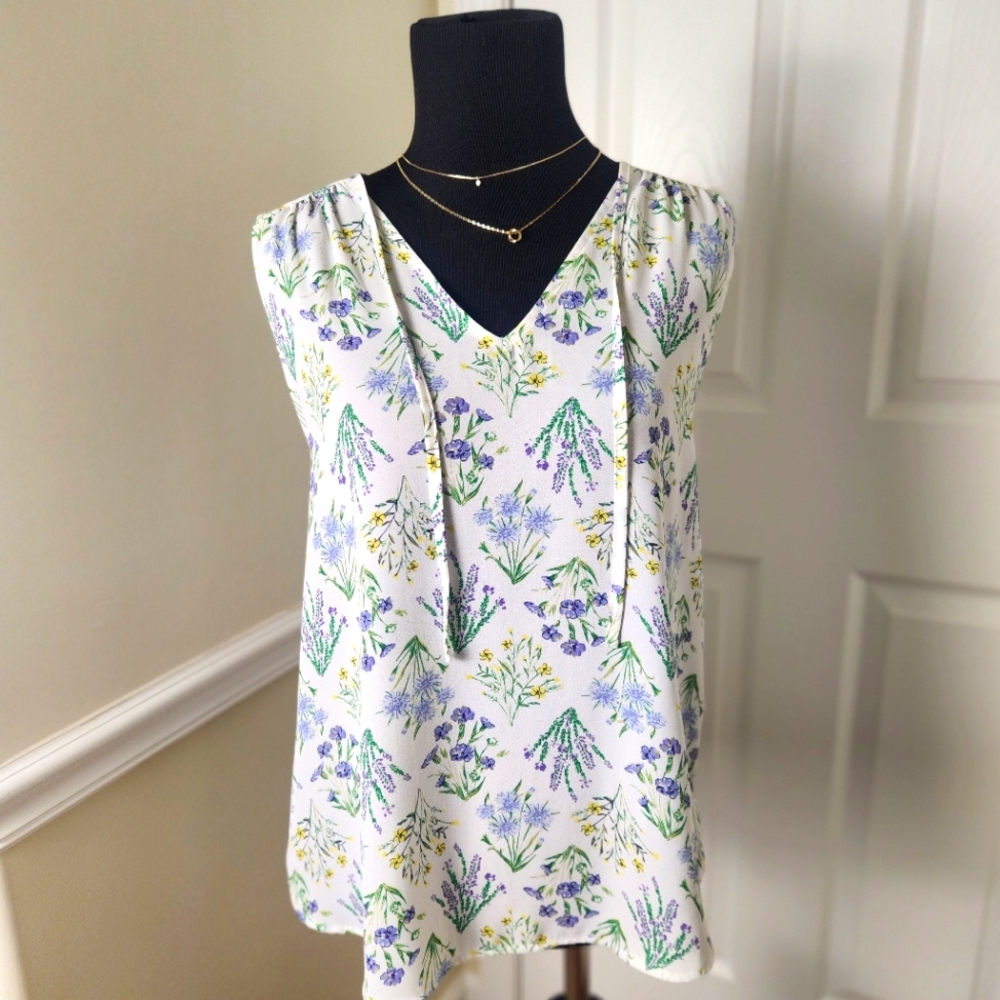 LOFT Floral Blouse - White and Purple
